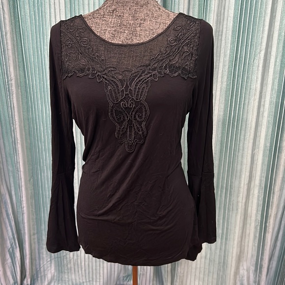 Tops Venus Black Lace Sheer Sexy Top Large Mesh Bell Sleeve Poshmark